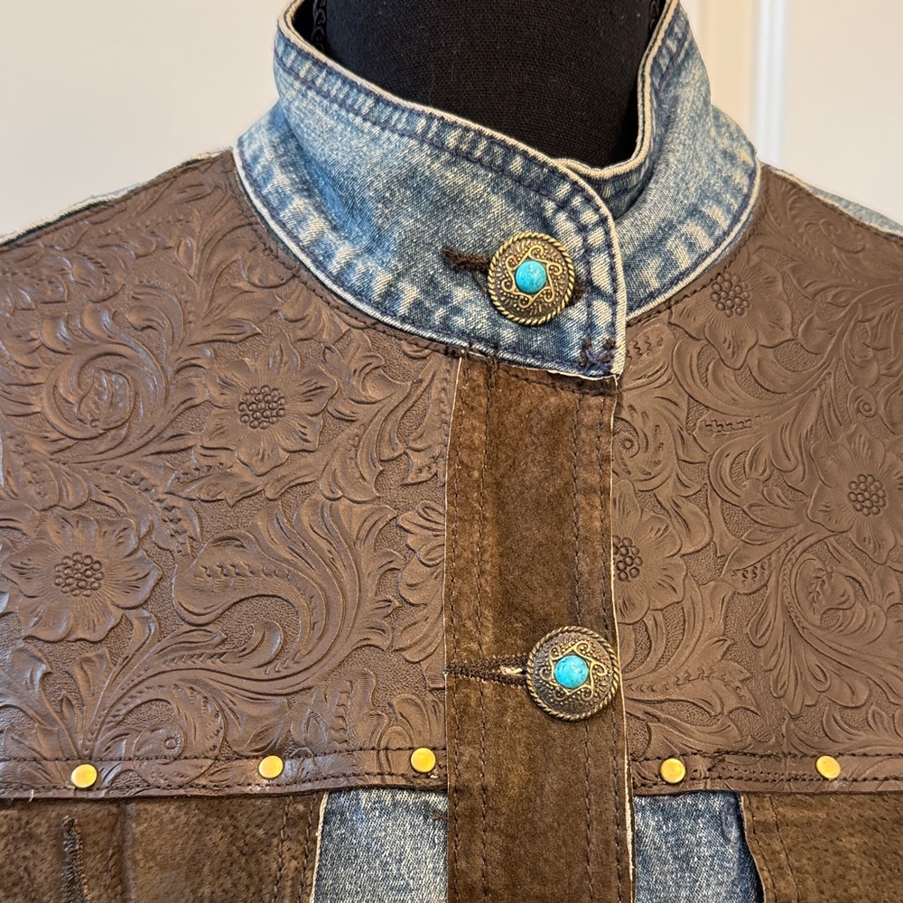 Diane Gilman Blue and Brown Jean Jacket - Picture 2 of 11